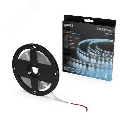 Лента светодиодная 12 Вт/м DC 24В 4000К IP65 120LED SMD2835 1400 лм/м Black Gauss