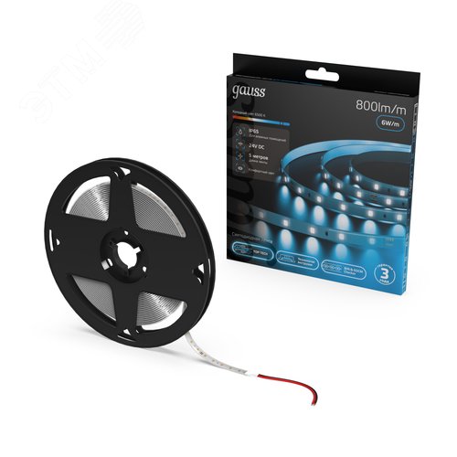 Лента светодиодная 6 Вт/м DC 24В 6500К IP65 60LED SMD2835 800 лм/м Black Gauss