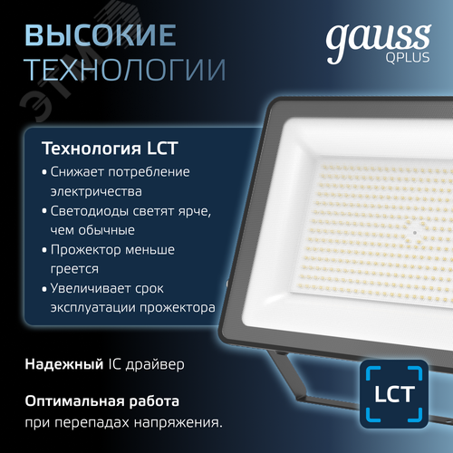 Прожектор светодиодный ДО 150 Вт 18000 Лм 6500К AC 220В IP65 250х32х335мм матированное закаленное стекло Qplus