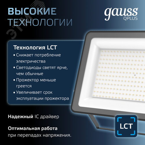 Прожектор светодиодный ДО 200 Вт 24000 Лм 6500К AC 220В IP65 290х32х400мм матированное закаленное стекло Qplus