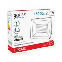 Прожектор светодиодный ДО 200 Вт 17000 Лм 6500К AC 220В IP65 290х353х34мм Elementary PROMO G2