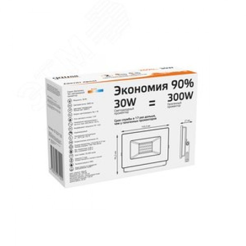 Прожектор светодиодный ДО 30 Вт 2690 лм 3000К AC 220В Черный IP65 126х136х30мм Elementary G2 Gauss