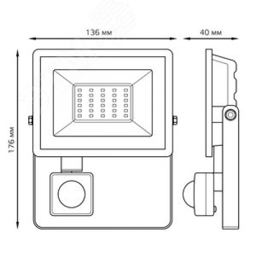 Прожектор светодиодный ДО 30 Вт 2850 Лм 6500К AC 220В IP65 176х136х40мм с датчиком движения Elementary-S