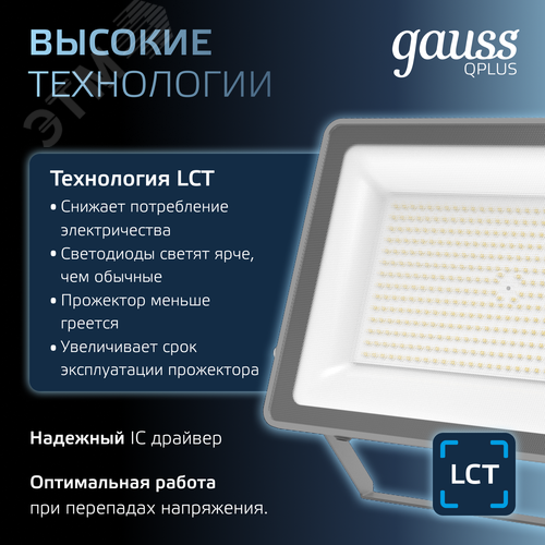 Прожектор светодиодный ДО 150 Вт 15750 Лм 6500К AC 220В IP65 250х32х335мм матированное закаленное стекло Qplus