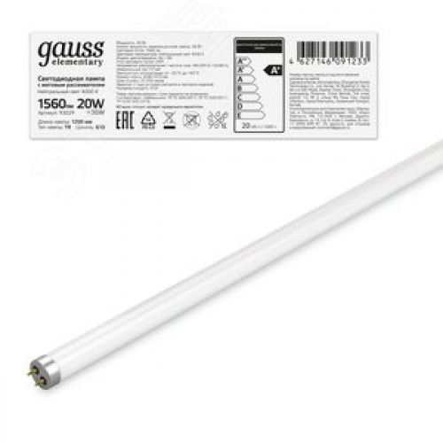 Лампа светодиодная LED 20 Вт 1560 лм 4000К трубка Т8 нейтральный G13 AC 220В стеклянная Elementary