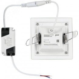 Светильник светодиодный ДВО 6 Вт 450 лм 3000К AC 220В IP20 квадрат 100х100х36мм монт разм 70х70мм Алюминий с декоративным стеклом Glass