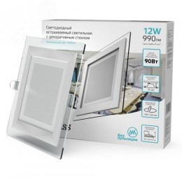 Светильник светодиодный ДВО 12 Вт 990 лм 4000К AC 220В IP20 квадрат 160х160х36мм монт разм 118х118мм Алюминий с декоративным стеклом Glass