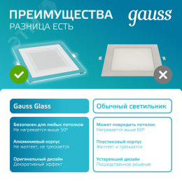 Светильник светодиодный ДВО 12 Вт 990 лм 4000К AC 220В IP20 квадрат 160х160х36мм монт разм 118х118мм Алюминий с декоративным стеклом Glass