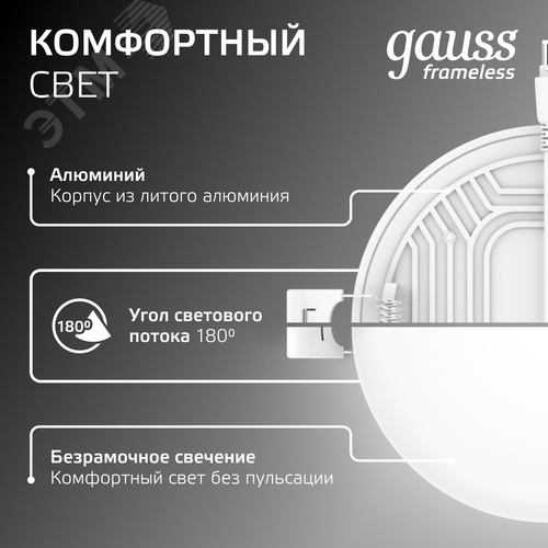 Светильник светодиодный ДВО 18 Вт 1800 Лм 4000К AC 220В IP20 круг D120х27 мм монт d106 мм Пластик безрамочный Frameless