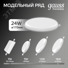 Светильник светодиодный ДВО 24 Вт 2400 Лм 4000К AC 220В IP20 круг D 170х27 мм, монтажный d 155 мм пластик безрамочный Frameless