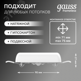 Светильник светодиодный ДВО 9 Вт 900 лм 4000К AC 220В IP20 квадрат 90х27х27мм монт разм 71х25мм Пластик безрамочный Frameless