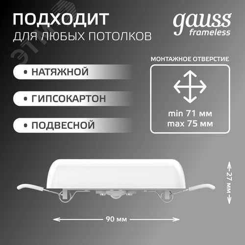 Светильник светодиодный ДВО 9 Вт 900 лм 4000К AC 220В IP20 квадрат 90х27х27мм монт разм 71х25мм Пластик безрамочный Frameless