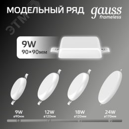 Светильник светодиодный ДВО 9 Вт 900 лм 4000К AC 220В IP20 квадрат 90х27х27мм монт разм 71х25мм Пластик безрамочный Frameless