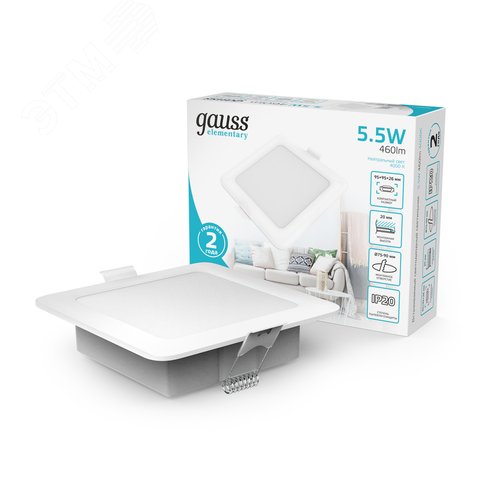 Светильник светодиодный ДВО 5.5 Вт 460 лм 4000К AC 220В IP20 квадрат 95х95х26мм монт разм 75х75мм Пластик Elementary