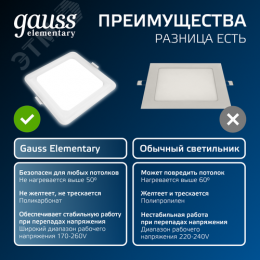 Светильник светодиодный ДВО 10 Вт 780 лм 4000К AC 220В IP20 квадрат 120х120х26мм монт разм 90х90мм Пластик Elementary