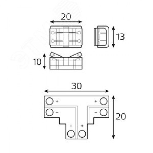 Набор коннектров для светодиодной ленты Т-образный коннектор 3 клипсы 8-10мм Basic