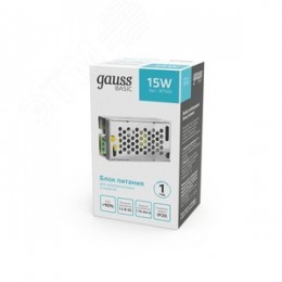 Блок питания для светодиодной ленты 15 Вт AC 176-264В Uвых 12В IP20 70х39х31мм Basic