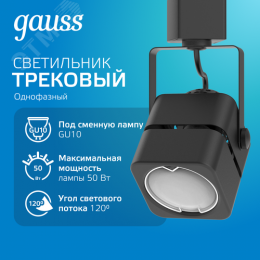Светильник трековый на шинопровод под лампу 1хGU10 AC 220В Черный IP20 80х60х145мм однофазный Track