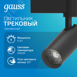 Светильник светодиодный трековый на шинопровод ДПО 6 Вт 600 лм 4000К AC 220В Черный IP20 D110х155мм однофазный угол 36 грд Track