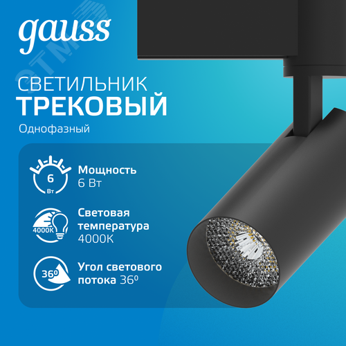 Светильник светодиодный трековый на шинопровод ДПО 6 Вт 600 лм 4000К AC 220В Черный IP20 D110х155мм однофазный угол 36 грд Track