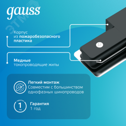 Адаптер питания для подключения трековых шинопроводов к сети AC 220В Черный IP20 Track