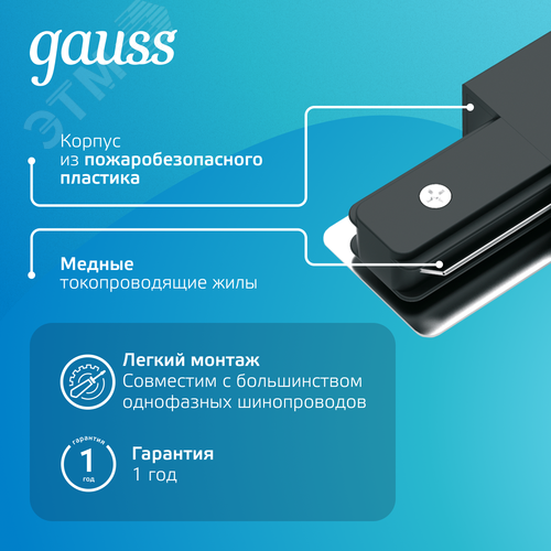 Адаптер питания для подключения трековых шинопроводов к сети AC 220В Черный IP20 Track