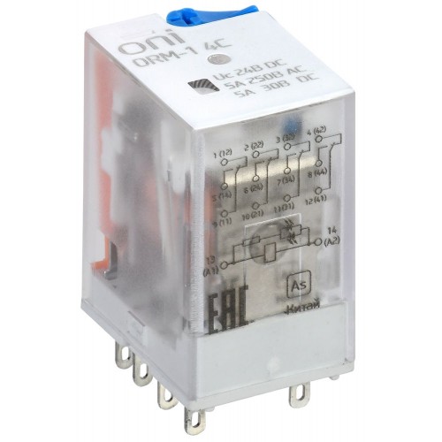 Реле интерфейсное ORM-1 4C 24В DC со светодиодом и тестовой кнопкой ONI