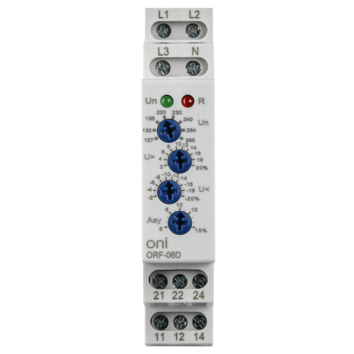 Реле контроля фаз ORF-06D 3 фазы 2 контакта 127-265В AC с контролем нейтрали ONI