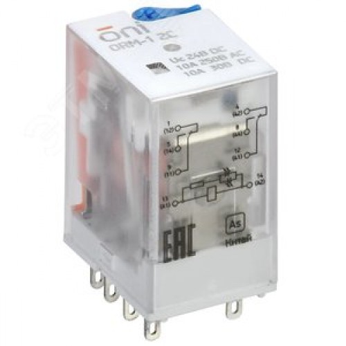 Реле интерфейсное ORM 2C 24В DC со светодиодом и тестовой кнопкой