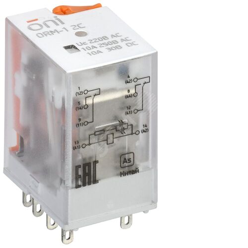Реле интерфейсное ORM-1 2C 220В AC со светодиодом и тестовой кнопкой ONI