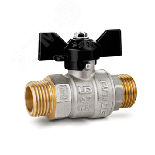 Кран шаровой латунный никелированный 11б27п1 Ду15 Ру40 (1/2') НР/НР бабочка