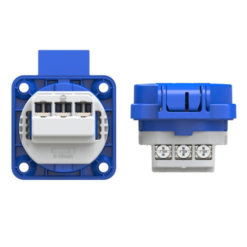 Розетка встраиваемая 16А/250V/2P+E/IP54 50x50 подкл. сзади синяя