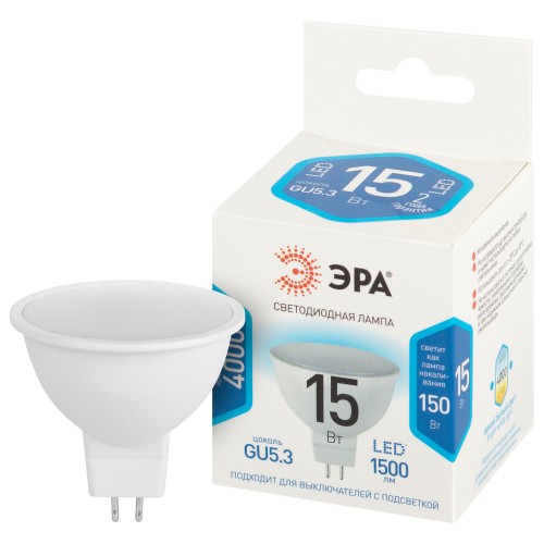 Лампа светодиодная 15Вт софит нейтральный белый свет GU5.3 STD LED MR16-15W-840-GU5.3