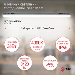 Светильник светодиодный линейный IP65 36Вт 3420Лм 4000К 1200мм мат SPP-201-0-40K-036