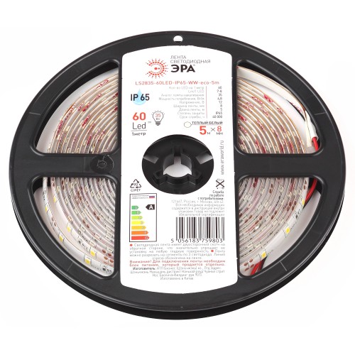 Лента светодиодная 4,8Вт/м 12В 3000К IP65 60LED/м LS2835-60LED-IP65-WW-eco-5m