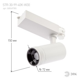 Светильник трековый трёхфазный STR-30-99-40K-W30 регулируемый луч 4000K белый