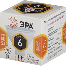 Лампа светодиодная LED 6 Вт 480Лм 2700К софит теплый GU5.3 170-265В LED MR16-6W-827-GU5.3 Standart
