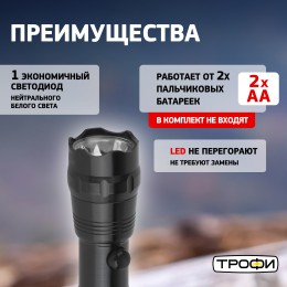 Фонарь TM1W Трофи 1x1W LED, алюм, 2хАА