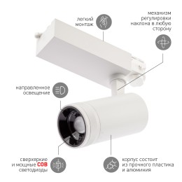 Светильник трековый трёхфазный STR-30-99-40K-W30 регулируемый луч 4000K белый