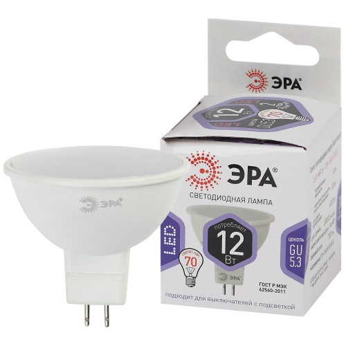 Лампа светодиодная LED 12 Вт 960Лм 6000К софит холодный GU5.3 170-265В LED MR16-12W-860-GU5.3 Standart