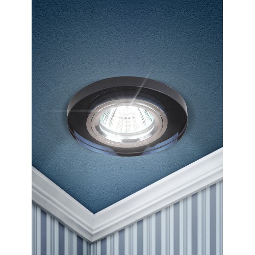 Светильник декор стекло круглое MR16,12V/220V, 50W, хром/черный DK7 CH/BK