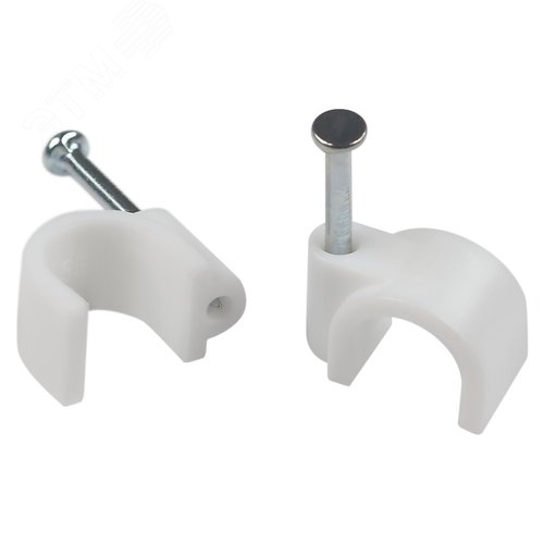 Скоба пластиковая крепежная круглая 9 мм белая NO-225-279 (10 шт/уп)