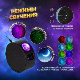 Проектор Ночь, лазерный, динамичный, ПДУ, IP20, USB, 220В EGNDS -ZN