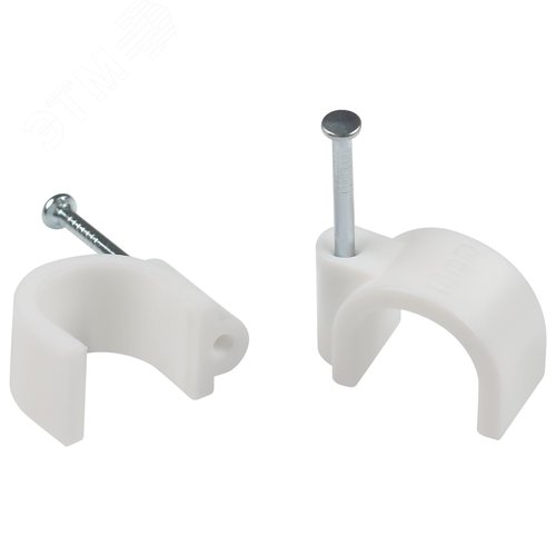 Скоба пластиковая крепежная круглая 16 мм белая NO-224-575 (50 шт/уп)