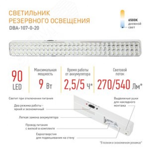 Светильник светодиодный аварийный непостоянный DBA-107-0-20 90LED 4ч IP20 20/560