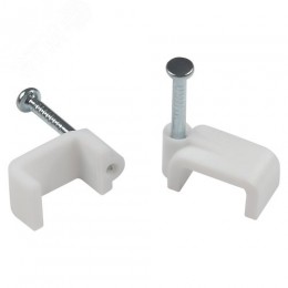 Скоба пластиковая крепежная плоская 10 мм белая NO-224-586 (50 шт/уп)