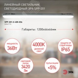 Светильник светодиодный линейный IP65 36Вт 3420Лм 4000К 1200мм мат SPP-201-0-40K-036
