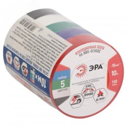 Изолента ПВХ 15мм*10м 5шт = 5 цветов (5/500/16000)только упаковками по 5 штук