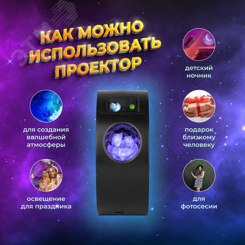 Проектор Ночь, лазерный, динамичный, ПДУ, IP20, USB, 220В EGNDS -ZN