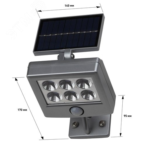 Прожектор с датчиком движения, на солнечной батарее, 6LED, 150 lm ERAFS048-08